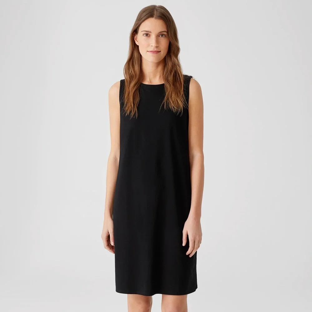 Eileen Fisher. Black Lined Shift. Size Medium.